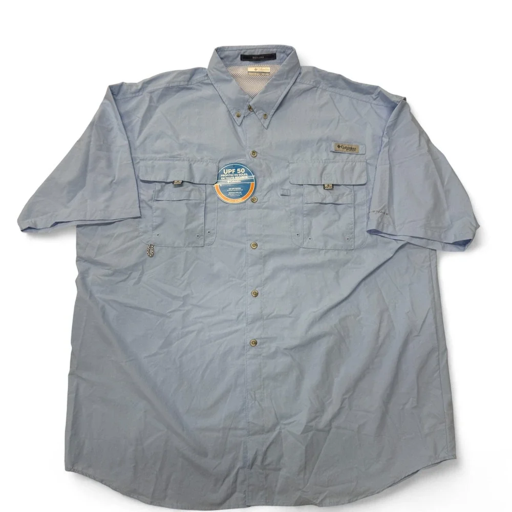 Columbia Bahama PFG Fishing Shirt Mens‎ 2XT UPF 50 Omni Shade Button Up NWT Blue